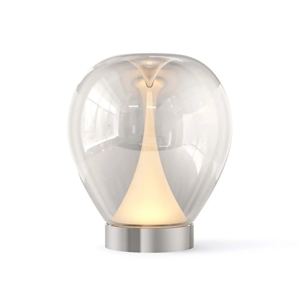 Lampe de chevet double disque en verre sablé, pied inox, 39 cm, argenté