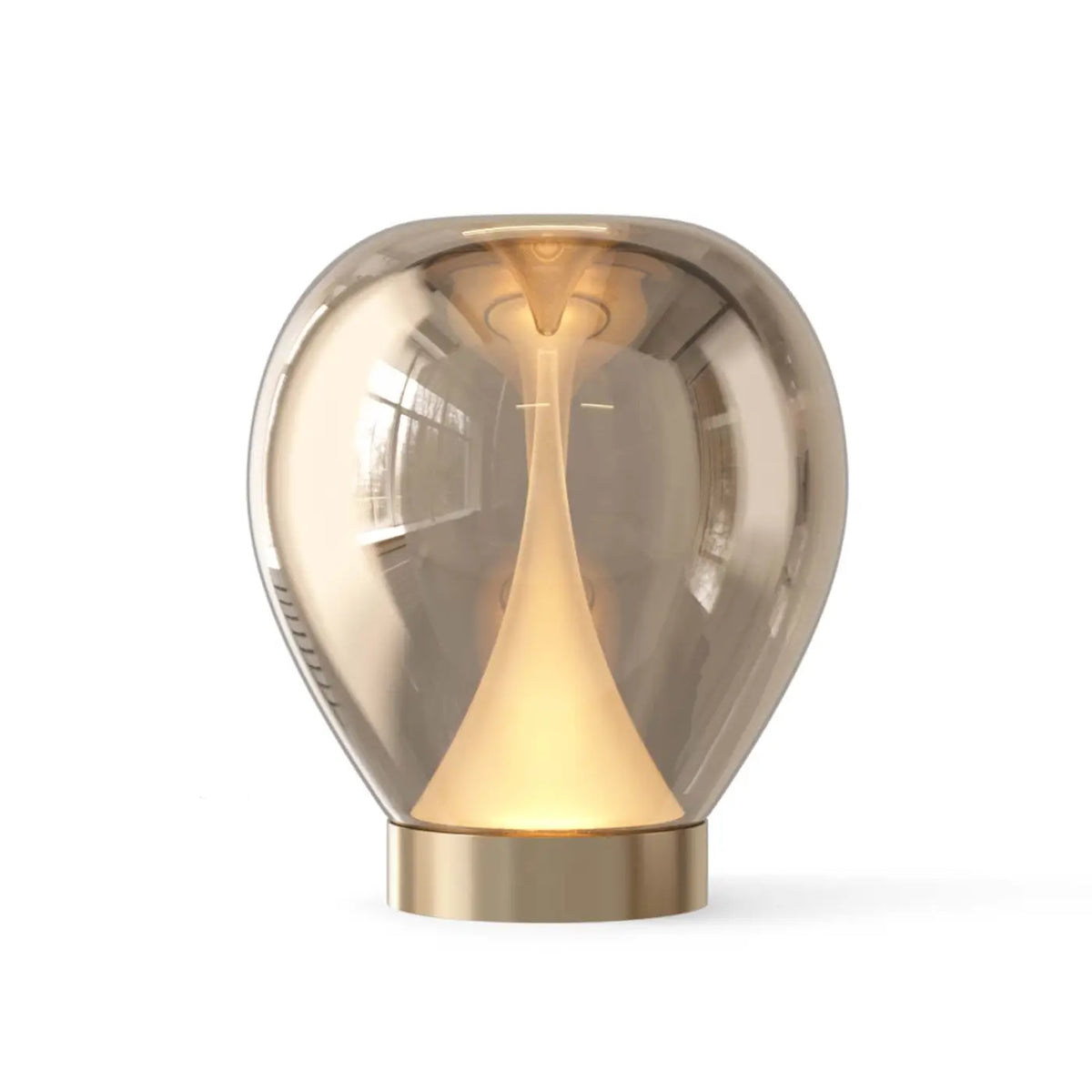 Lampe de chevet double disque en verre sablé, pied inox, 39 cm, doré