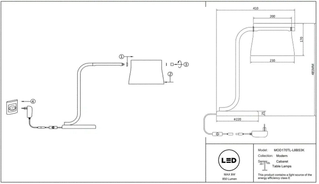Lampe à poser LED base finition laiton et abat-jour en verre clair