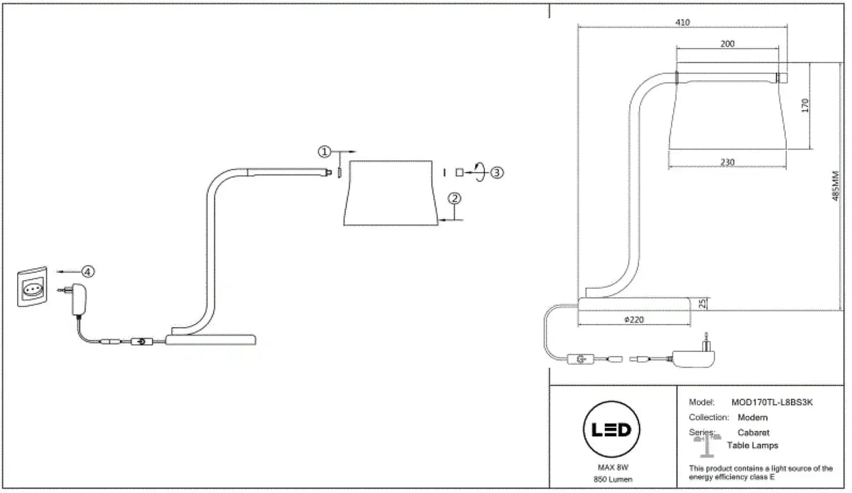 Lampe à poser LED base finition laiton et abat-jour en verre clair
