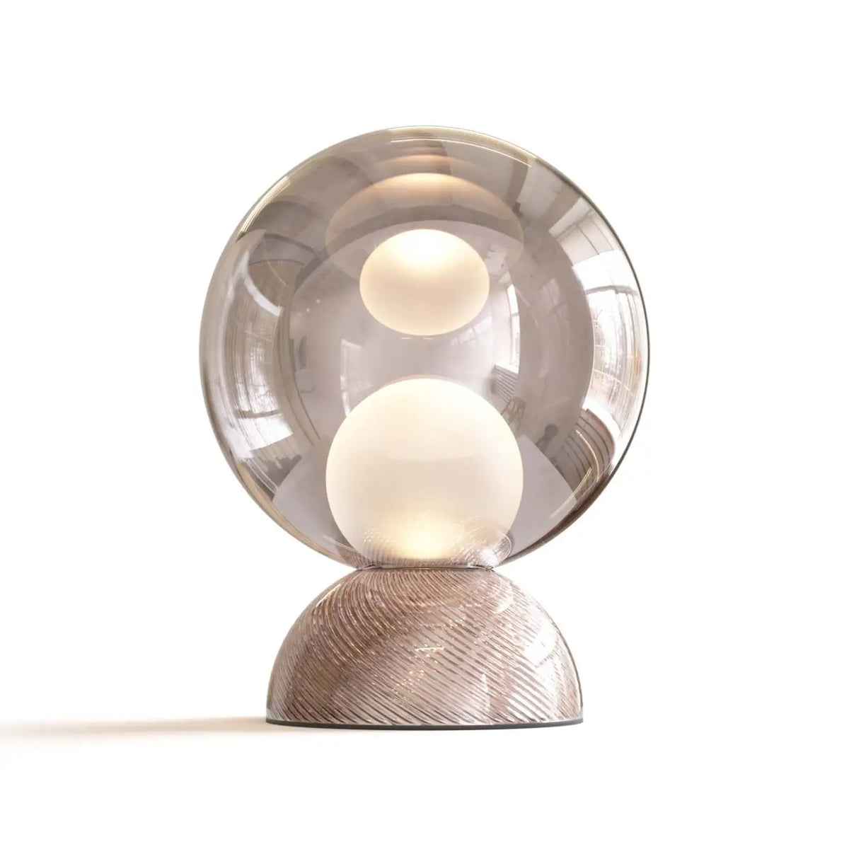 Lampe de chevet globe en verre miroir, socle inox, 28 cm, rose
