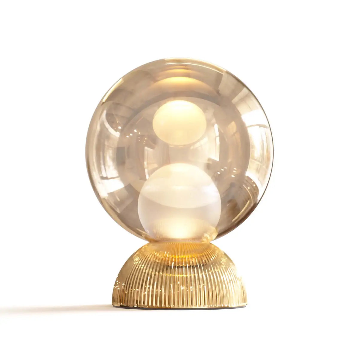 Lampe de chevet globe en verre miroir, socle inox, 28 cm, doré