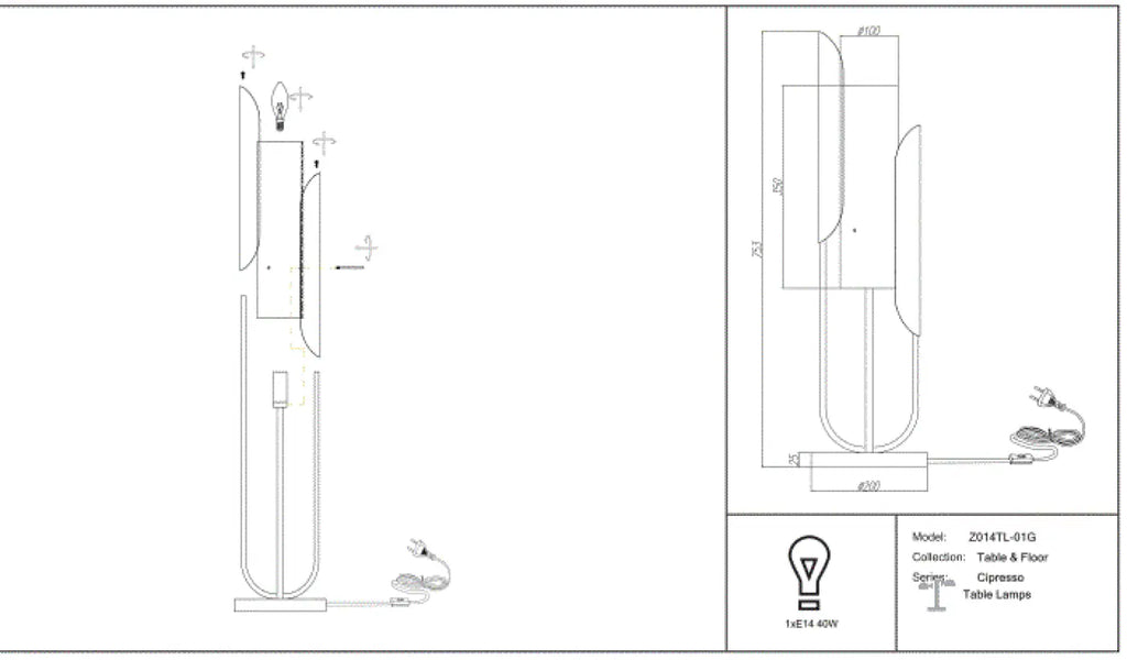Lampe à poser haute en métal doré et verre opalin, 75 cm