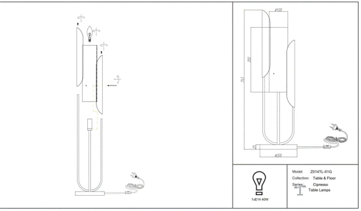 Lampe à poser haute en métal doré et verre opalin, 75 cm