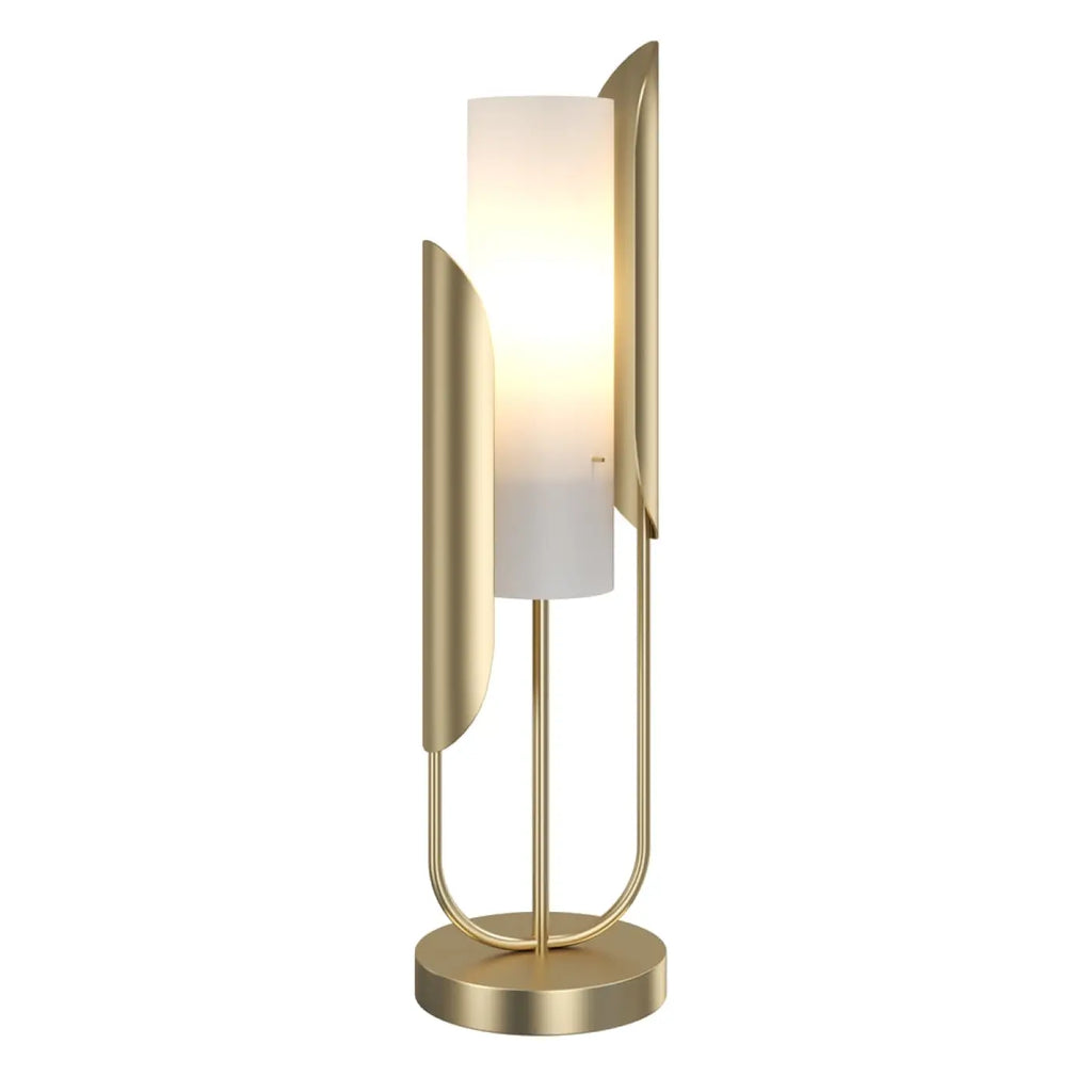 Lampe à poser haute en métal doré et verre opalin, 75 cm