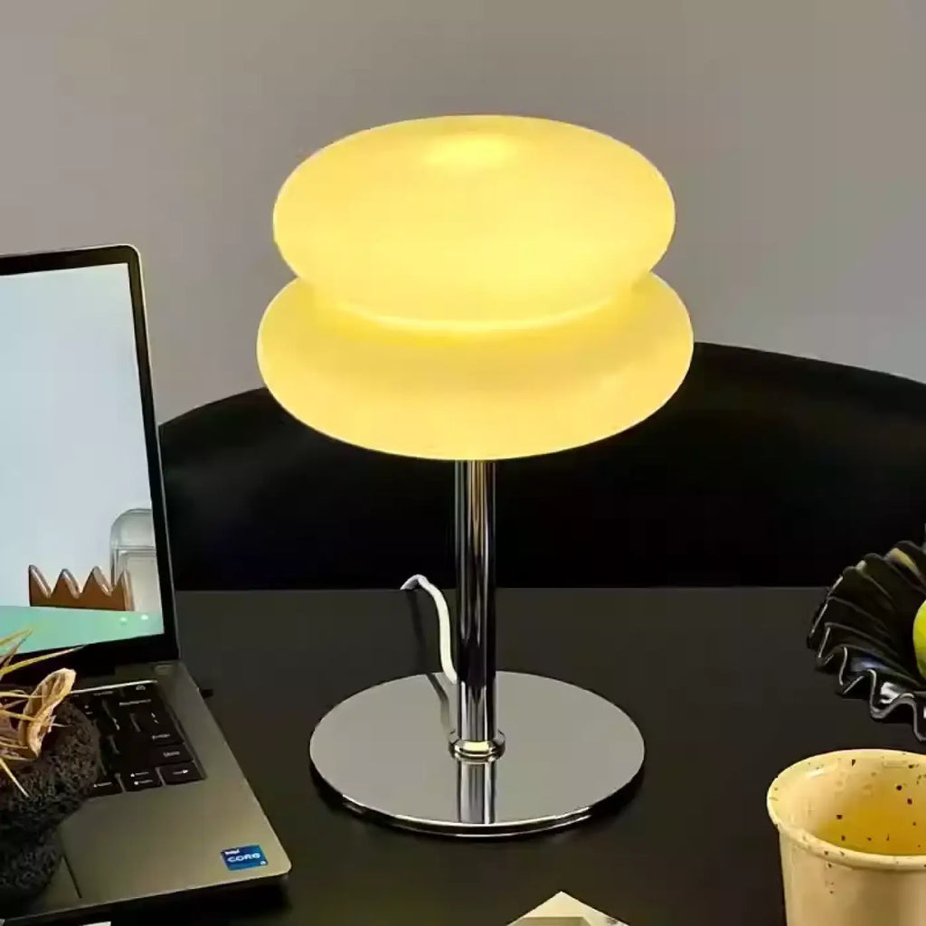 Lampe à poser rétro sur pied chromé, orange ou beige