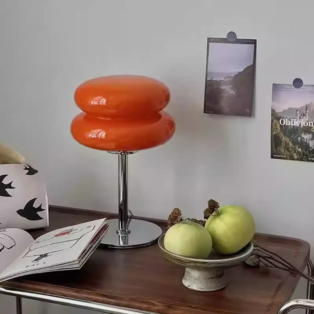 Lampe à poser rétro sur pied chromé, orange ou beige
