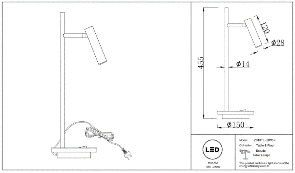 Lampe liseuse LED orientable à base rétroéclairée, 45,5 cm