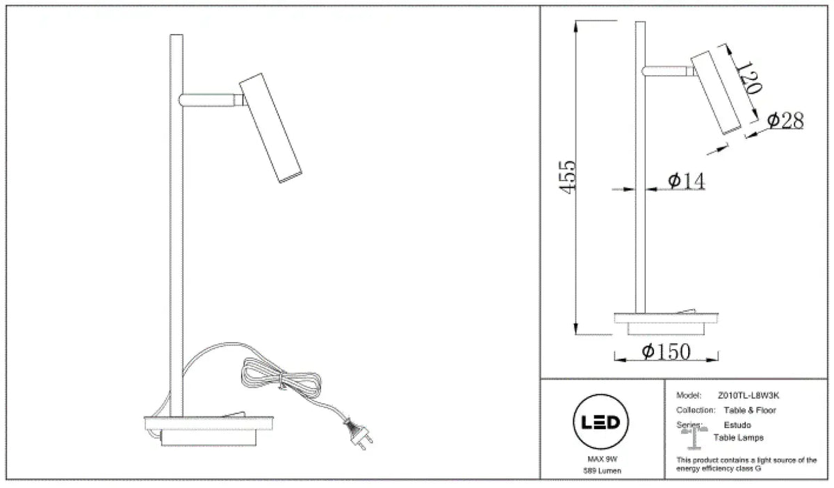Lampe liseuse LED orientable à base rétroéclairée, 45,5 cm