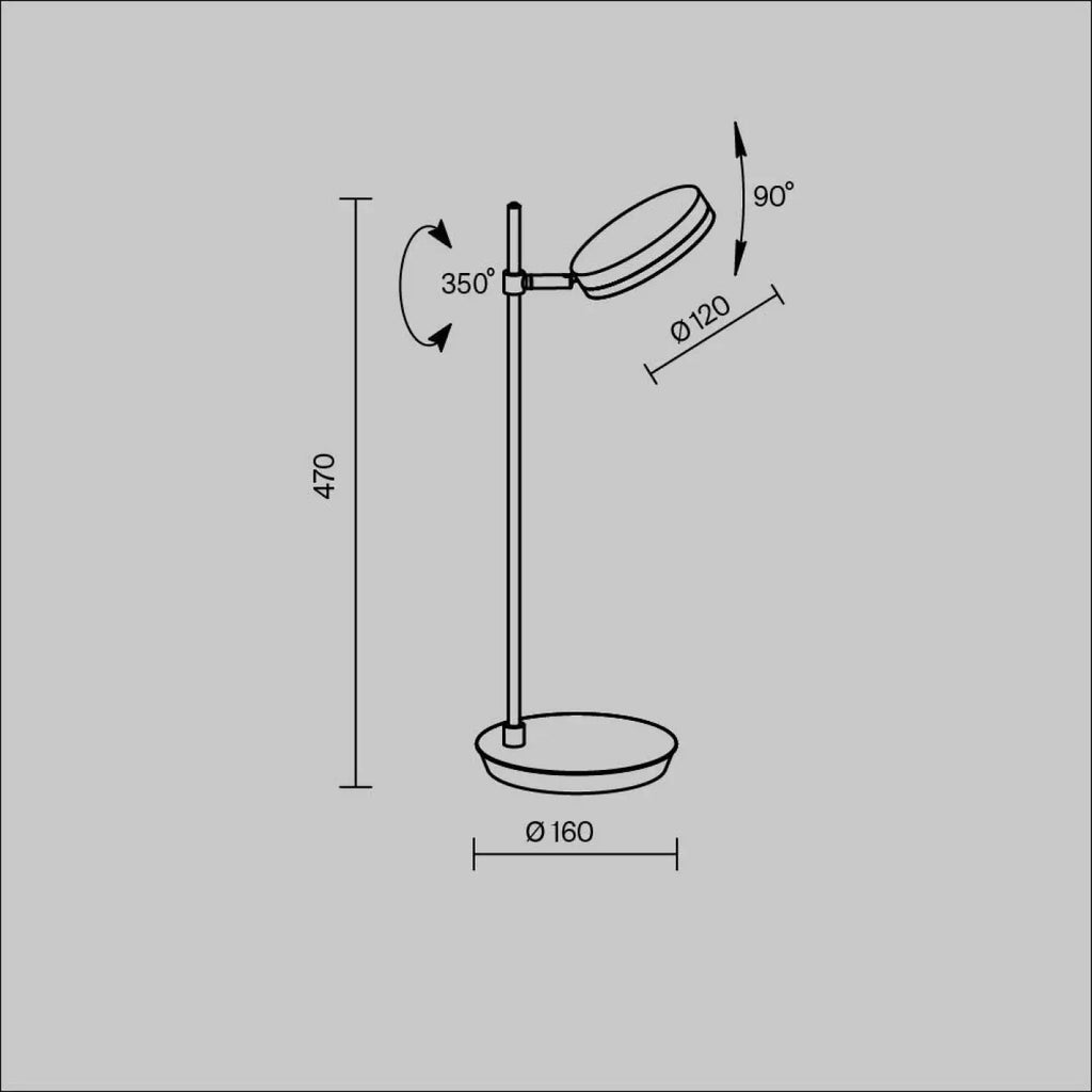 Lampe à poser LED à tête ronde orientable, métal noir mat