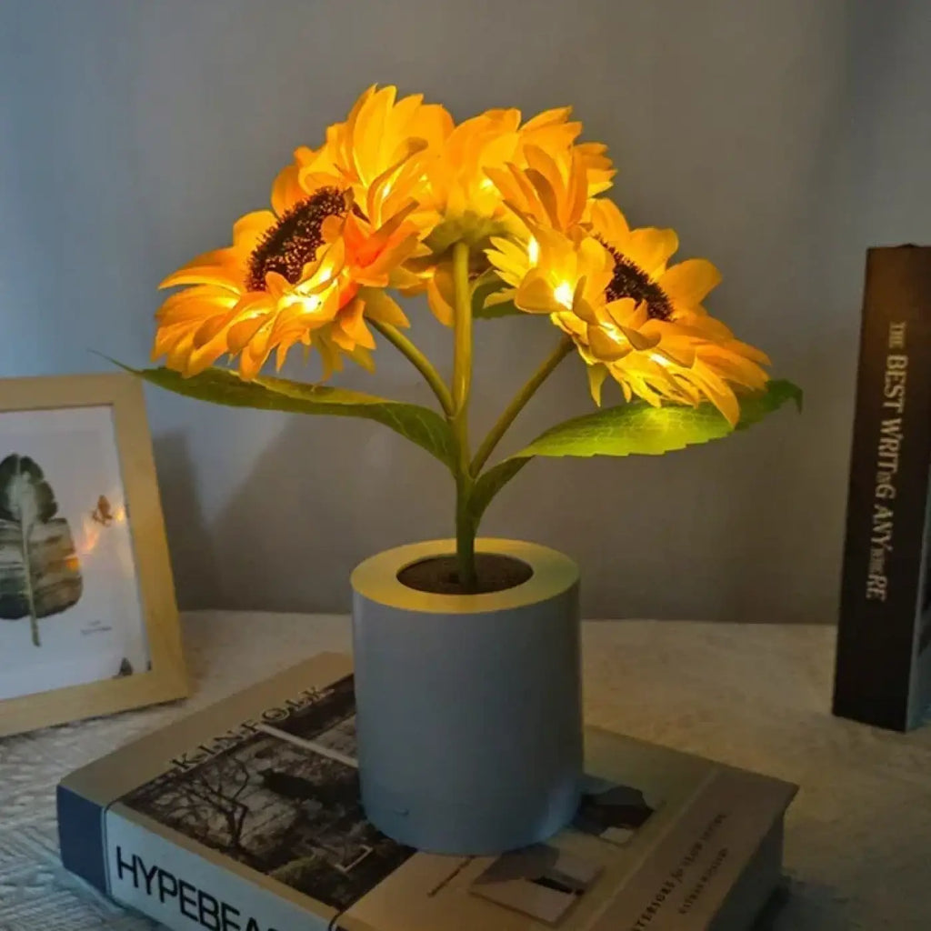 Lampe à poser tournesol, fleur en textile et plastique