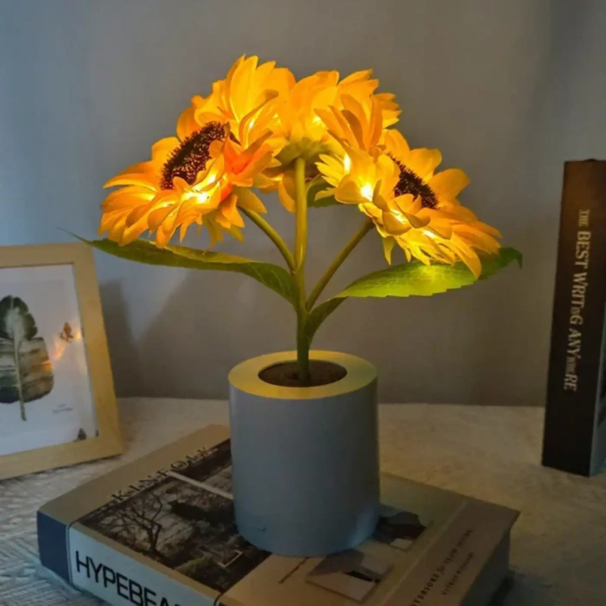 Lampe à poser tournesol, fleur en textile et plastique