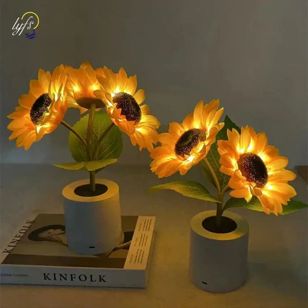 Lampe à poser tournesol, fleur en textile et plastique
