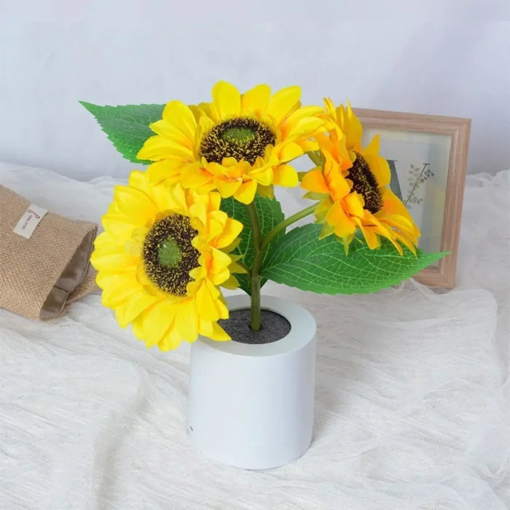 Lampe à poser tournesol, fleur en textile et plastique