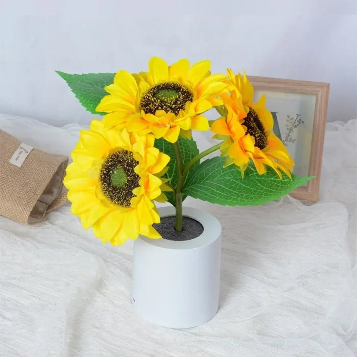 Lampe à poser tournesol, fleur en textile et plastique