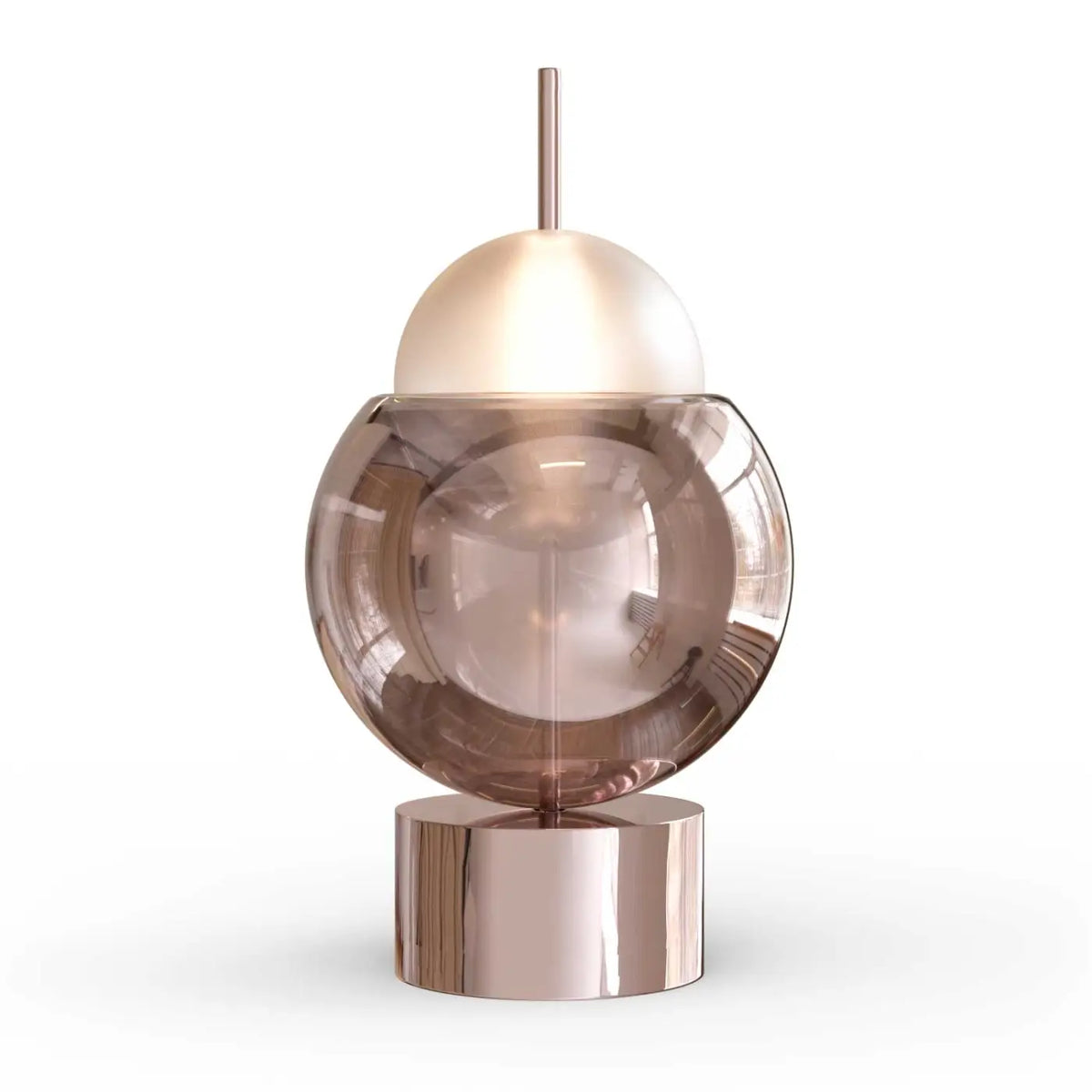 Lampe à poser en verre, sphère dans la sphère, 54,7 cm, rose