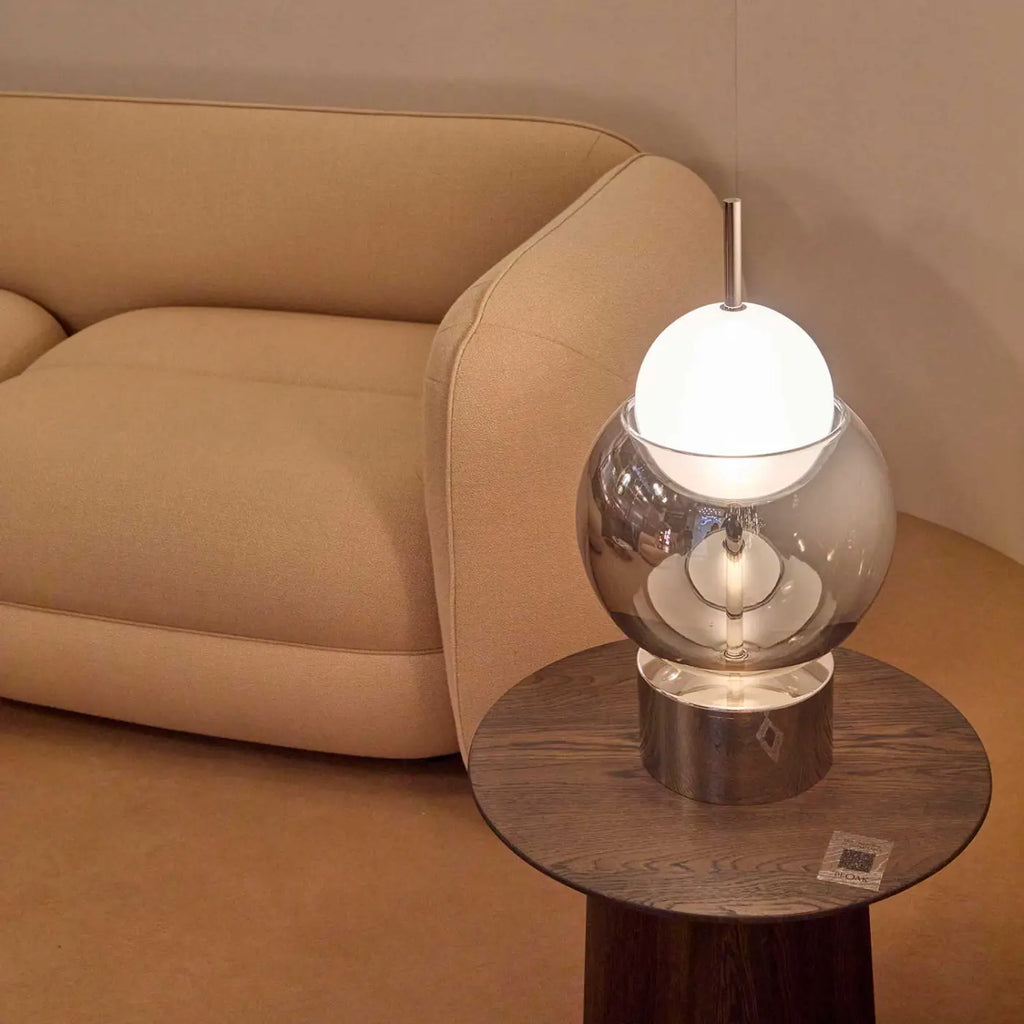 Lampe à poser en verre, sphère dans la sphère, 54,7 cm