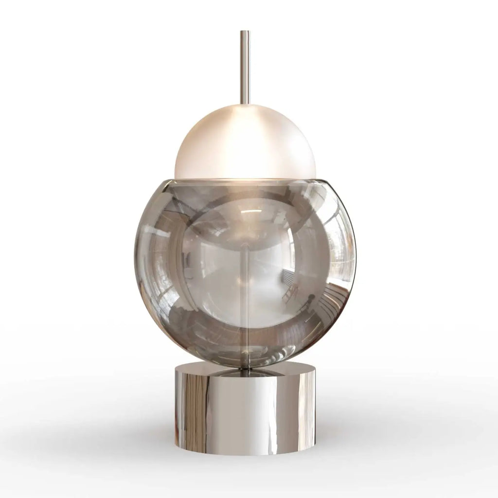Lampe à poser en verre, sphère dans la sphère, 54,7 cm, argenté