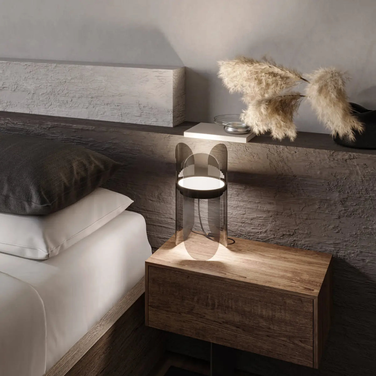 Lampe à poser LED en verre fumé arrondi, 30 cm