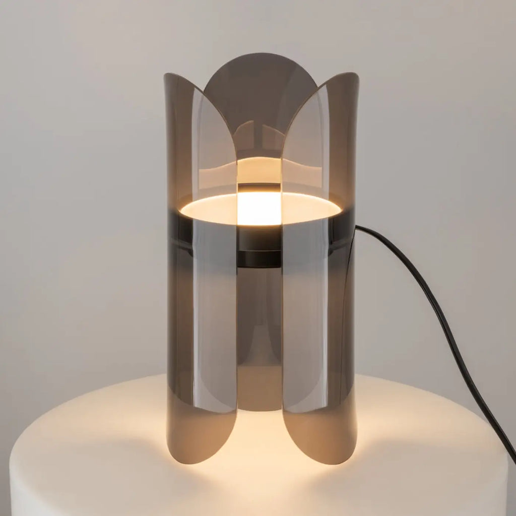 Lampe à poser LED en verre fumé arrondi, 30 cm