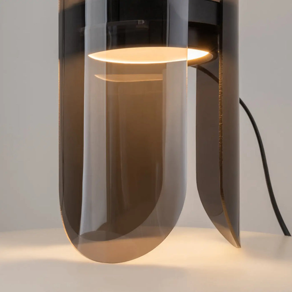 Lampe à poser LED en verre fumé arrondi, 30 cm