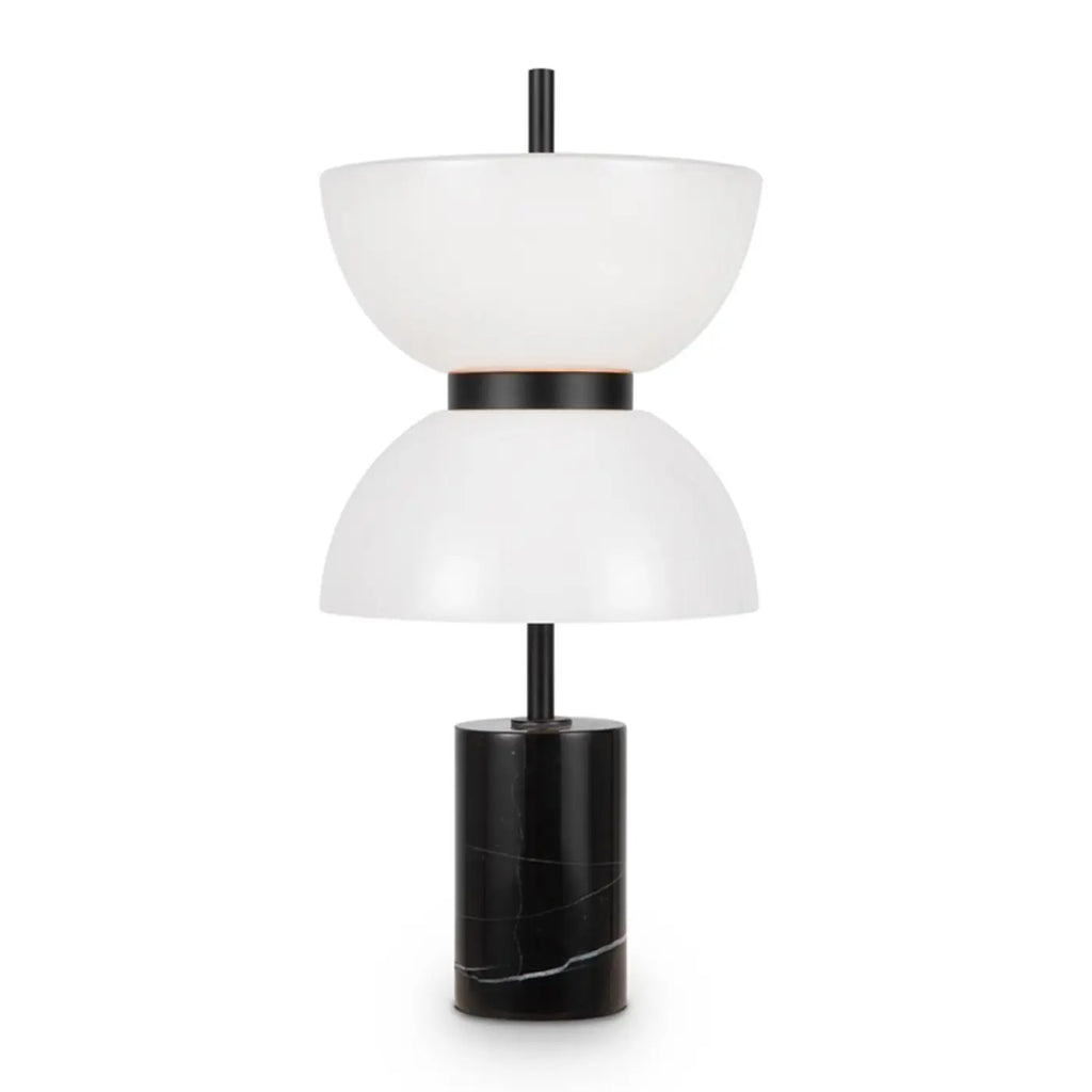Lampe à poser LED globe opalin sur socle en marbre, 46 cm