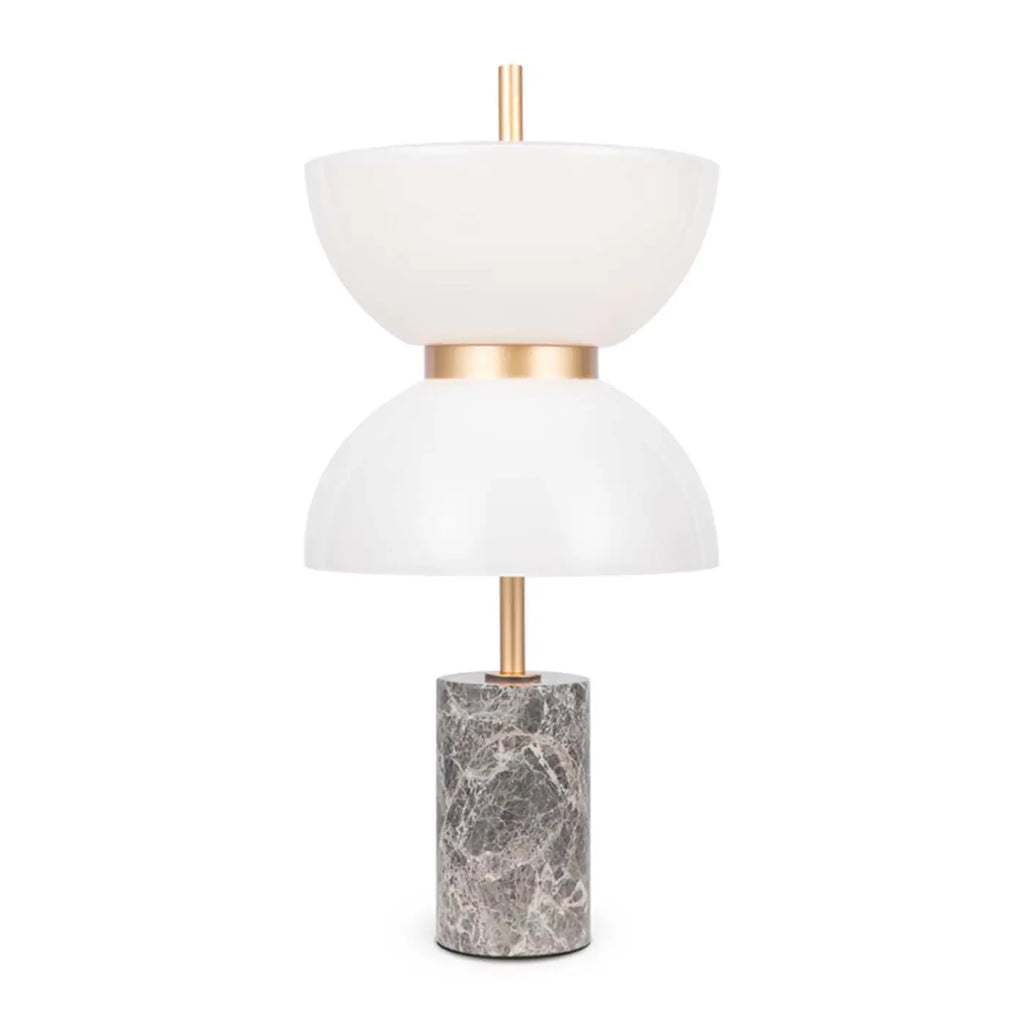 Lampe à poser LED globe opalin sur socle en marbre, 46 cm