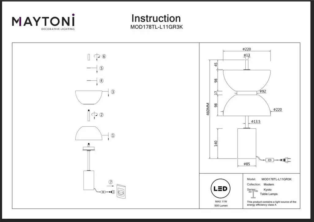 Lampe à poser LED globe opalin sur socle en marbre, 46 cm
