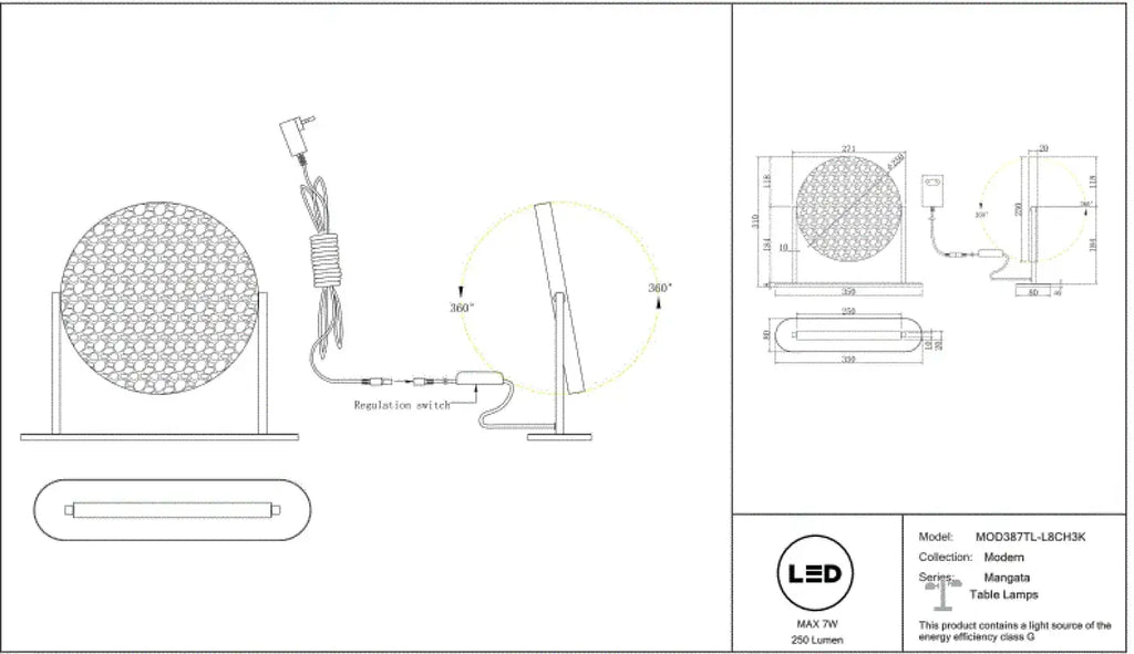 Lampe à poser LED disque en verre martelé sur pied argenté