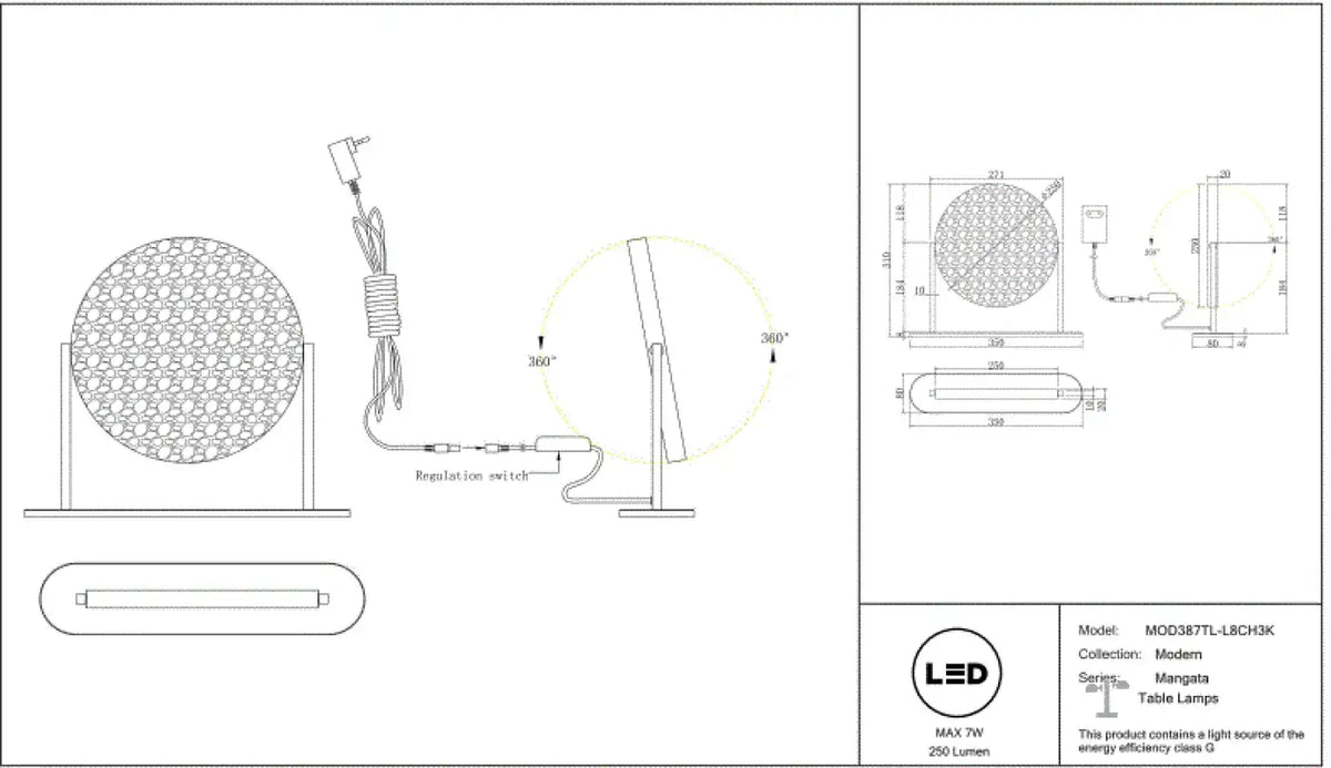Lampe à poser LED disque en verre martelé sur pied argenté