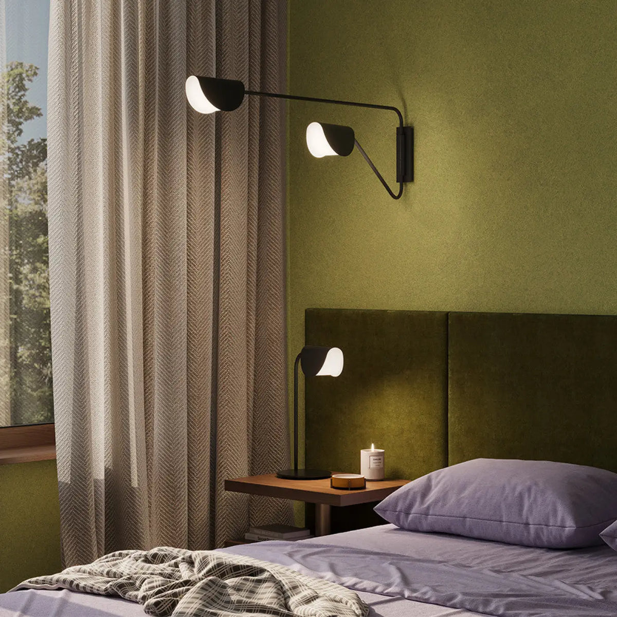 Lampe de chevet feuille d'acier noir, 43,5 cm, culot G9