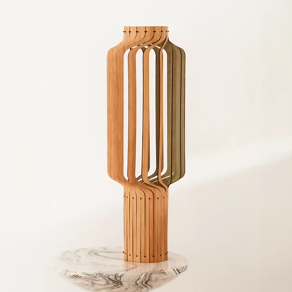 Lampe lanterne en bois plaqué chêne, trois hauteurs S, M, L, beige