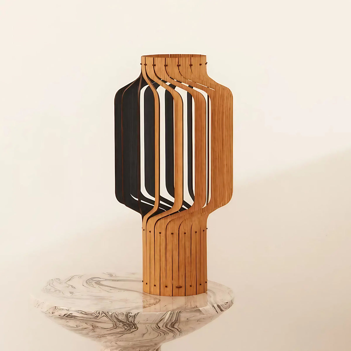 Lampe lanterne en bois plaqué chêne, trois hauteurs S, M, L, noir