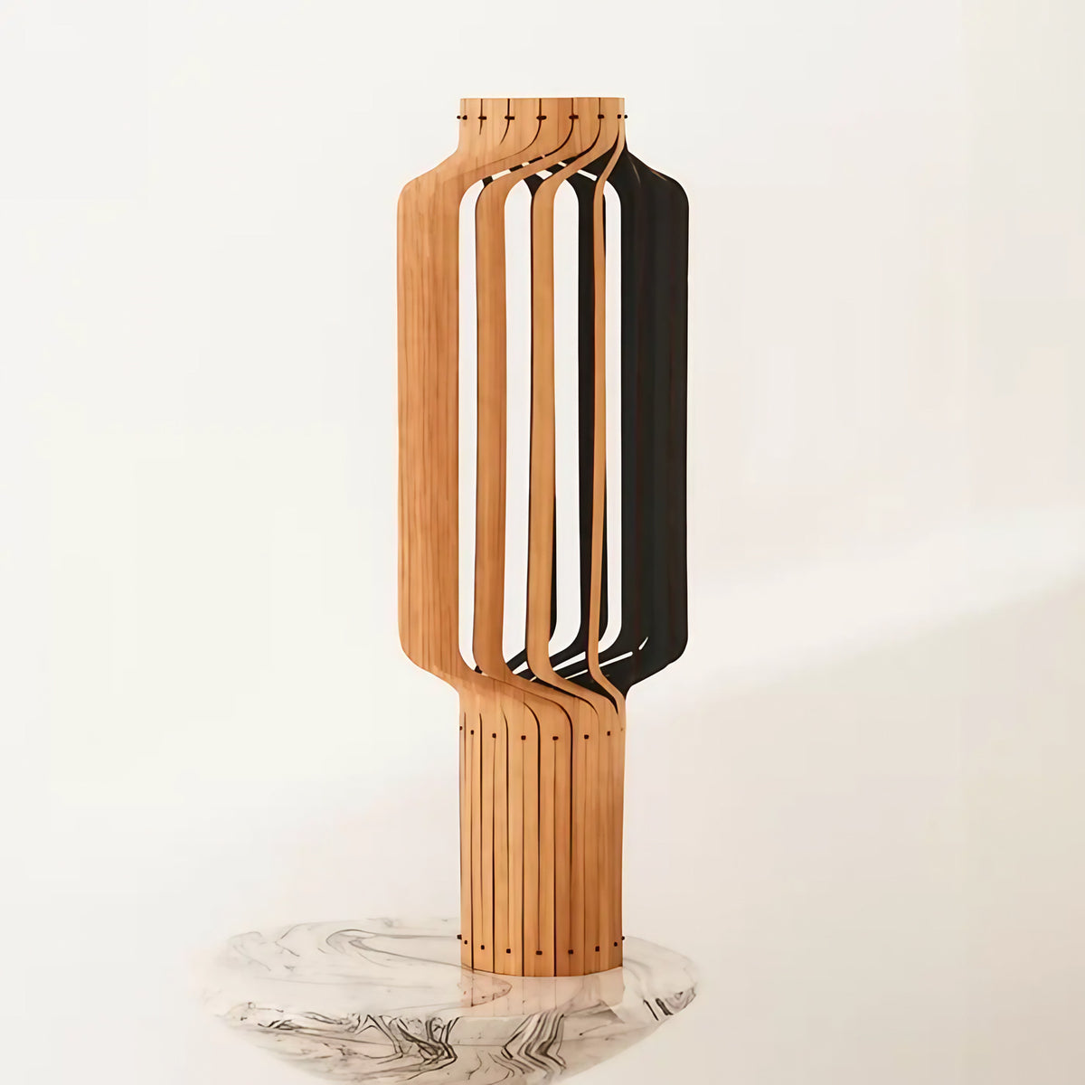 Lampe lanterne en bois plaqué chêne, trois hauteurs S, M, L, noir