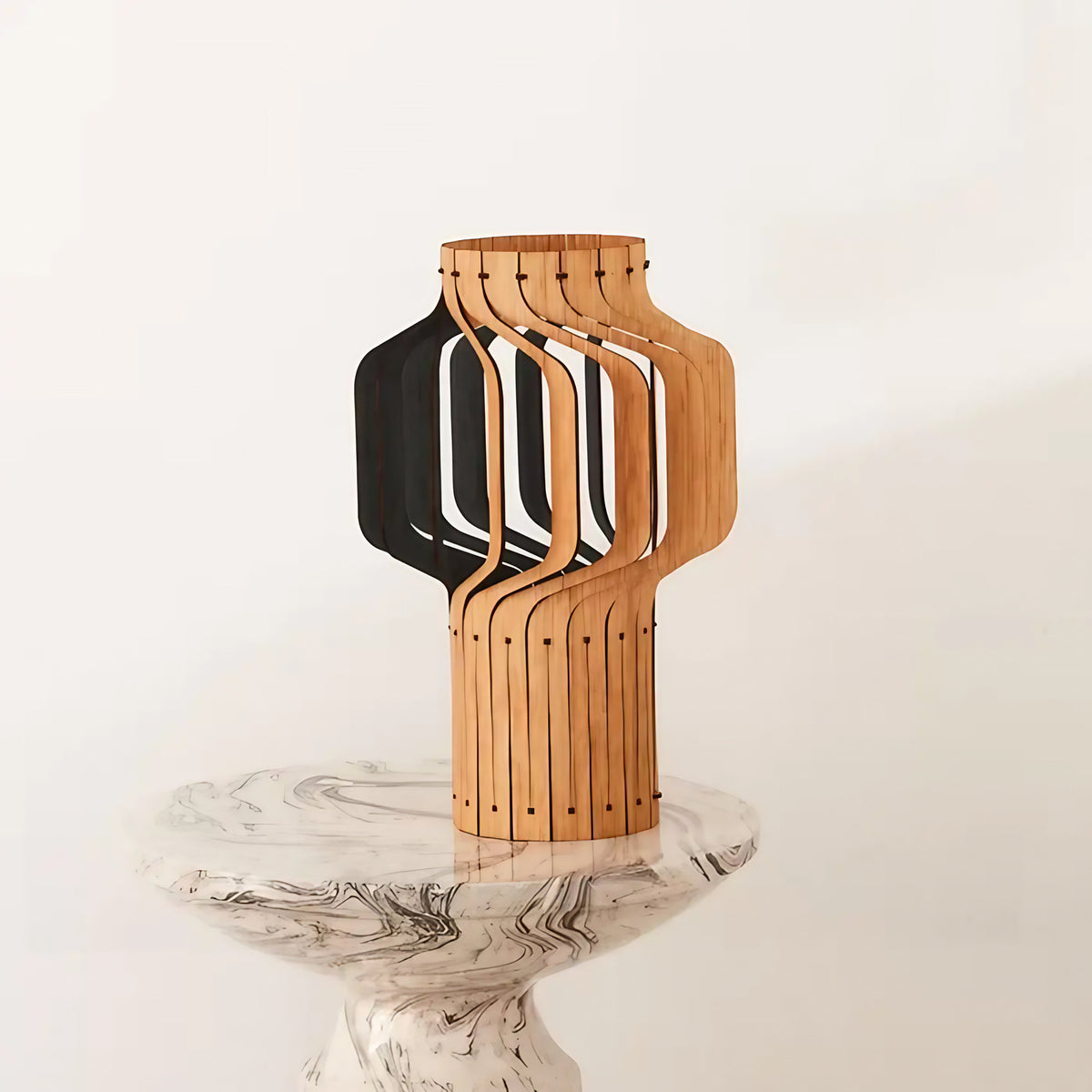Lampe lanterne en bois plaqué chêne, trois hauteurs S, M, L, noir