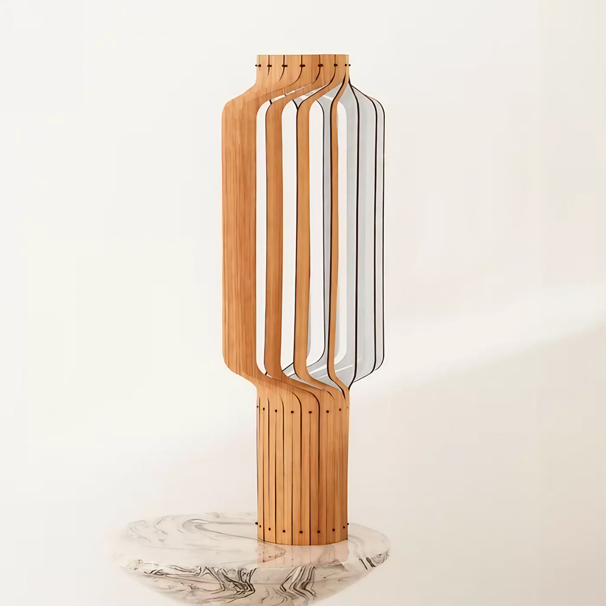 Lampe lanterne en bois plaqué chêne, trois hauteurs S, M, L, blanc