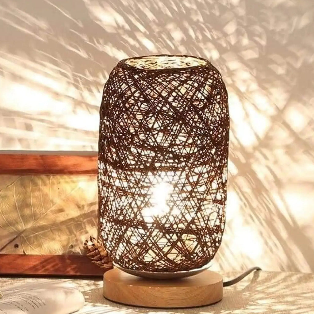 Lampe à poser en rotin tressé, noire ou blanche, noir