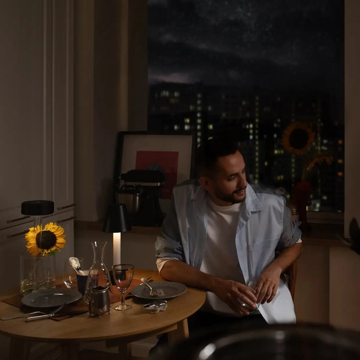 Lampe sans fil rechargeable avec vase en verre, 34,8 cm