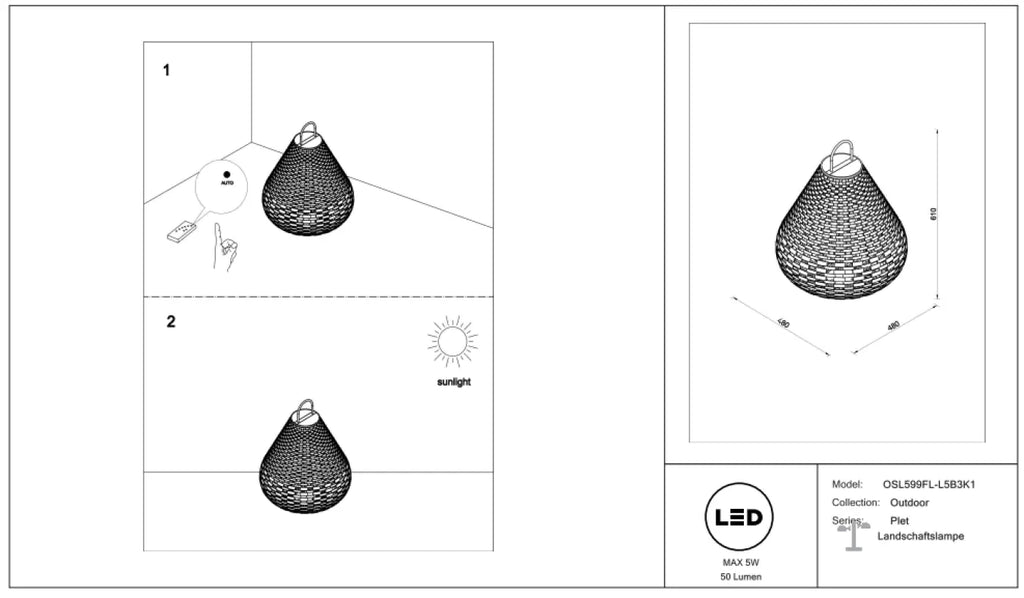 Lanterne solaire extérieure LED en acier noir, petit ou grand