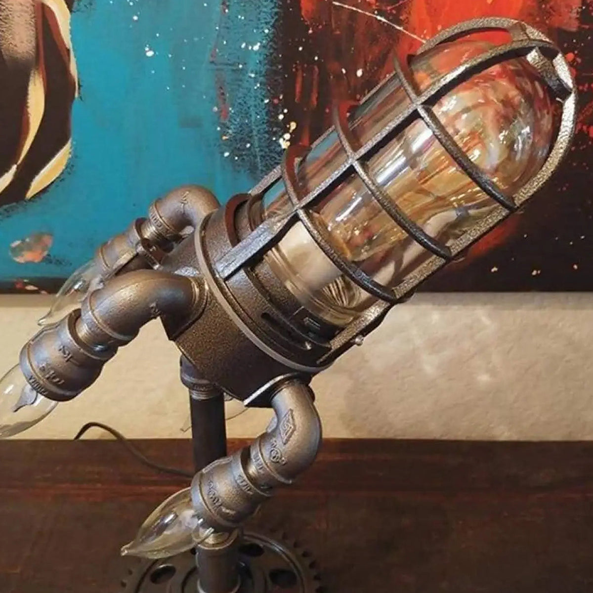 Lampe de chevet steampunk au style industriel