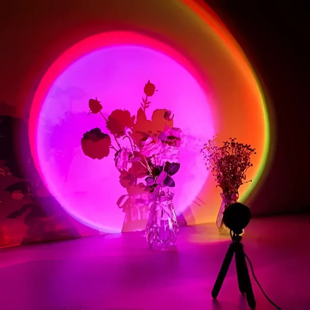 Lampe coucher de soleil, halo lumineux doré projeté au mur
