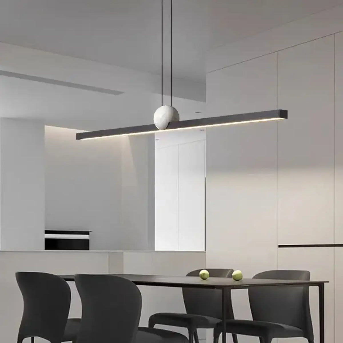 Suspension minimaliste en cuivre à boule de verre opalin, noir