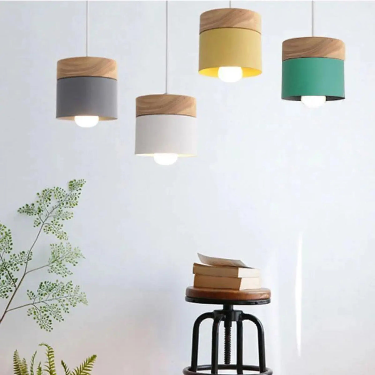 Lampe suspendue scandinave, gris, blanc, jaune ou vert, vert