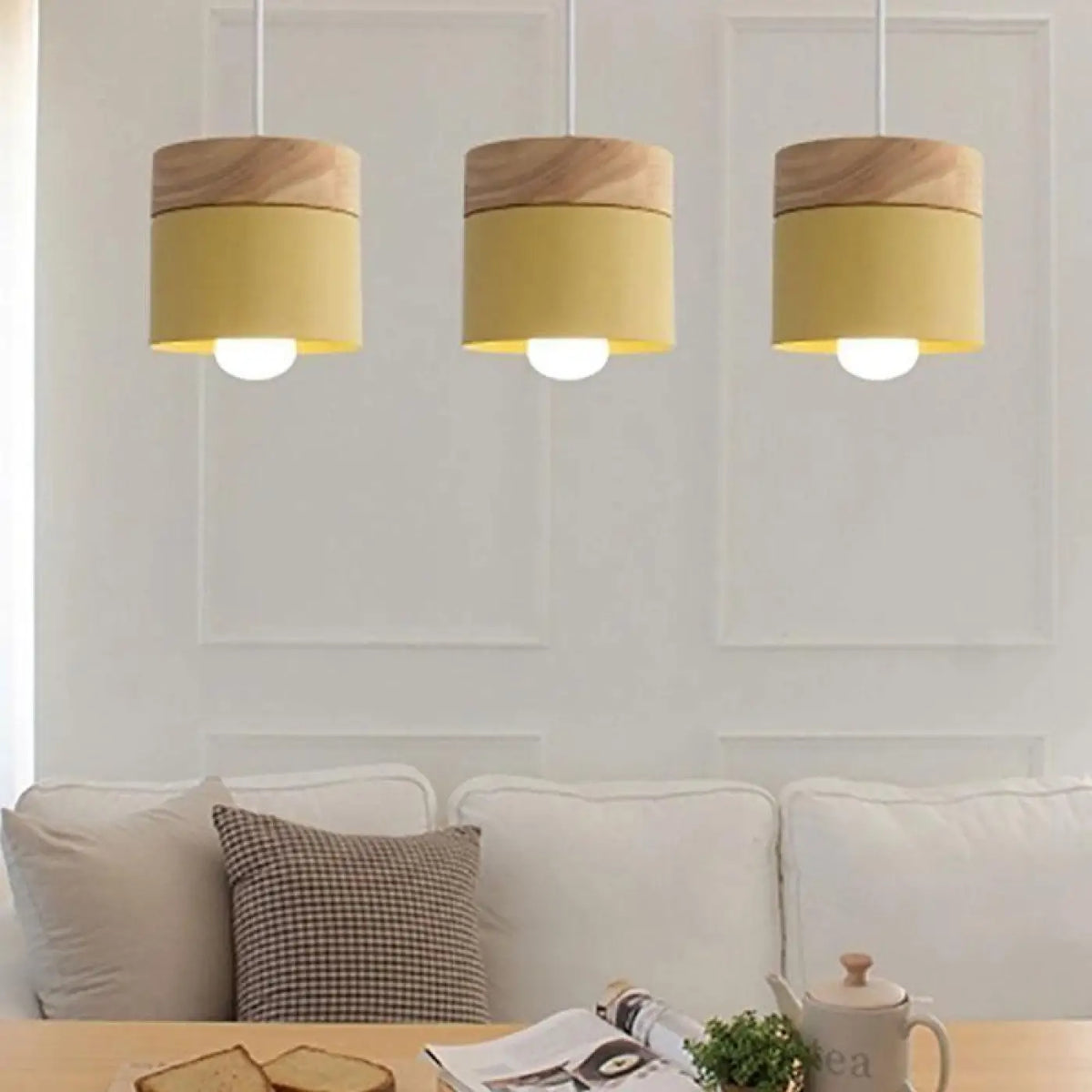 Lampe suspendue scandinave, gris, blanc, jaune ou vert, jaune