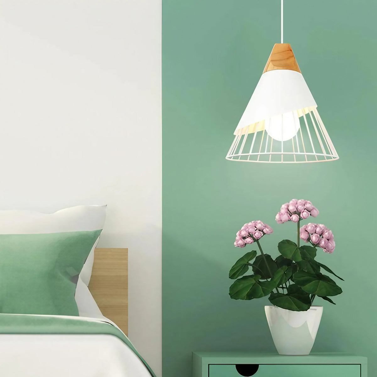 Lampe suspendue simple et épurée, noire ou blanche, blanc