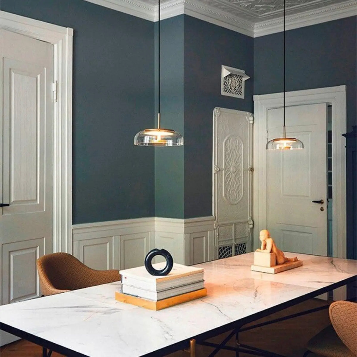 Lampe suspendue en verre, lumière blanc chaud ou froid