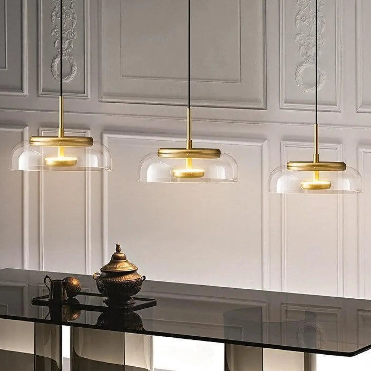 Lampe suspendue en verre, lumière blanc chaud ou froid