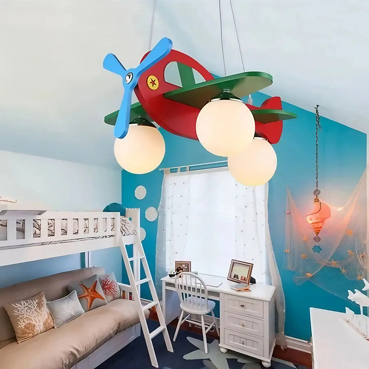 Suspension avion pour chambre d'enfant, bleu, rouge ou beige