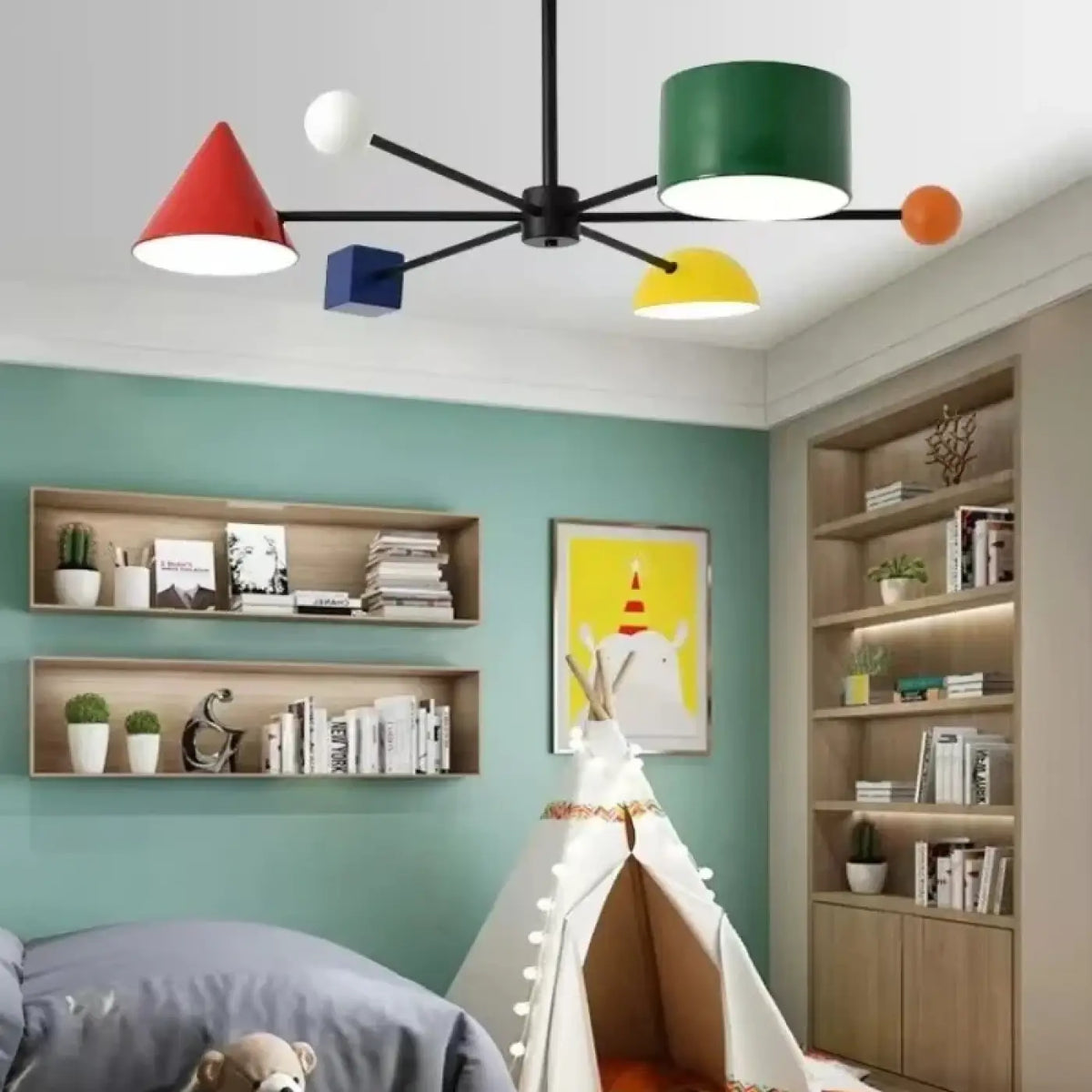 Suspension à abat-jours multicolores en verre opale