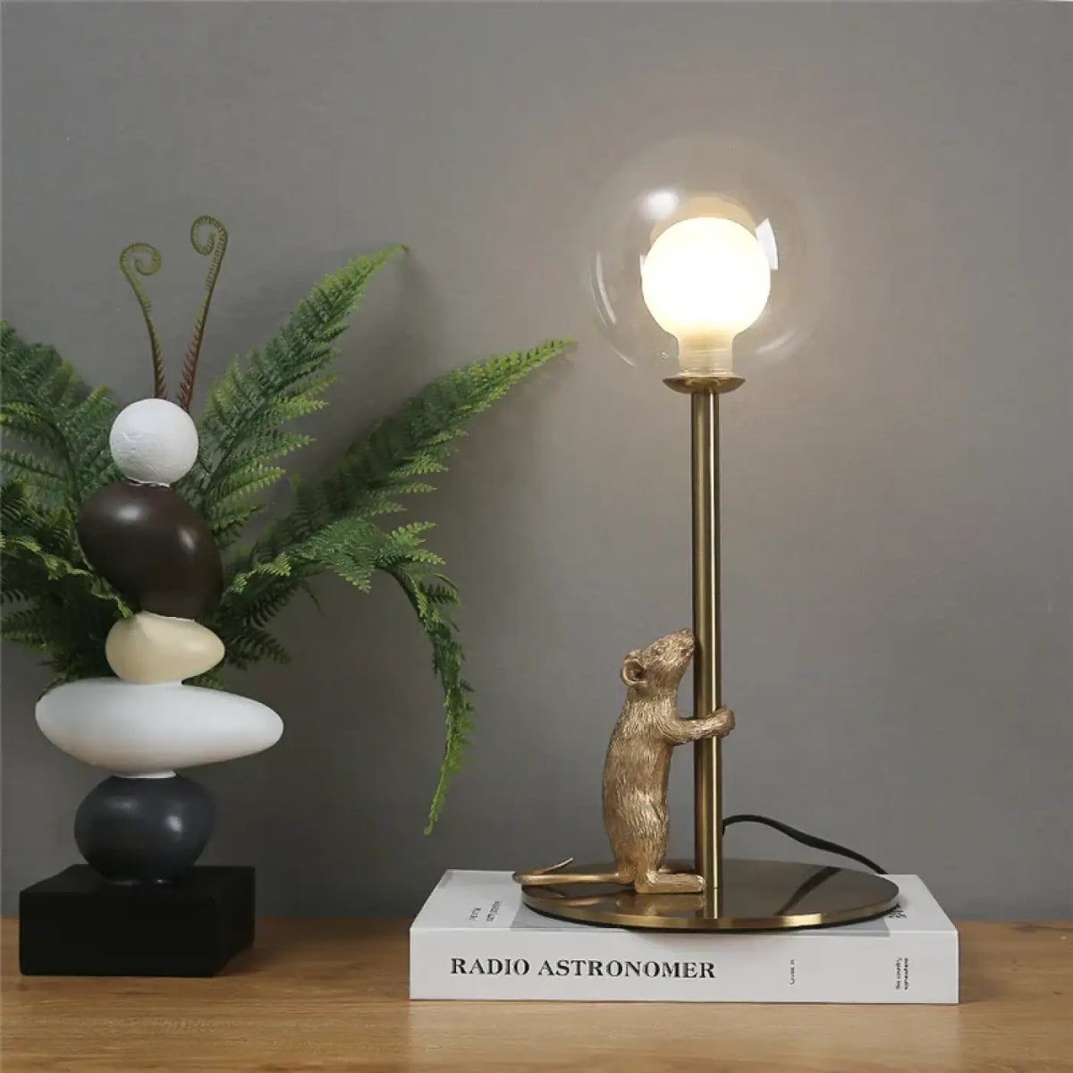 Lampe souris avec globe en verre, blanc ou doré